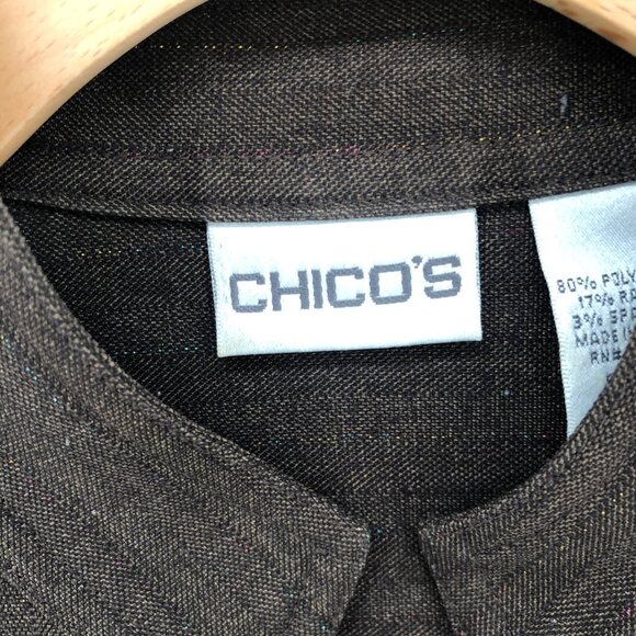Chicos Blazer Womens 0 US Small Brown Glitter Mandarin Collar French Pocket Work - Picture 5 of 10